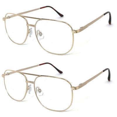2 Pairs Metal Frame Large Aviator Full Lens (Not Bifocal) Reading Glasses (Gold, 4.00)