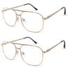 2 Pairs Metal Frame Large Aviator Full Lens (Not Bifocal) Reading Glasses (Gold, 4.00) view 1