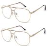 2 Pairs Meta Frame Aviator Bifocal Reading Glasses Large Bifocal Section (Gold, 1.50) view 1