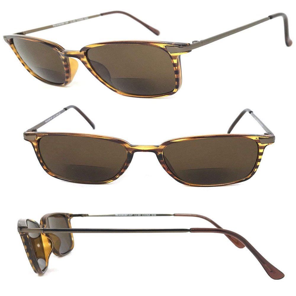 1 Pair Fashion Square Inner Bifocal Tinted Sun Reader Reading Sunglasses (Tortoise Brown/Gunmetal, 2.25)