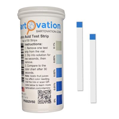Ascorbic Acid Vitamin C Food Test Strips, 0.01 to 0.1% [Vial of 50 Strips]