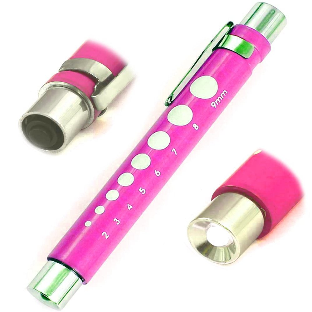 AAProTools Pen Light, Nurse Led Penlight with Pupil Gauge for Nursing Students Doctors Pink with Batteries