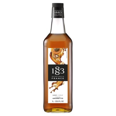 1883 Amaretto Syrup - Flavored Syrup for Hot & Iced Beverages - Gluten-Free, Vegan, Non-GMO, Kosher, Preservative-Free, Made in France | Glass Bottle 1 Liter (33.8 Fl Oz)