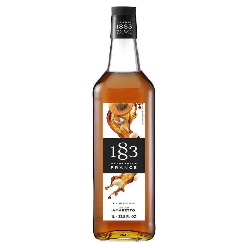 1883 Amaretto Syrup - Flavored Syrup for Hot & Iced Beverages - Gluten-Free, Vegan, Non-GMO, Kosher, Preservative-Free, Made in France | Glass Bottle 1 Liter (33.8 Fl Oz)