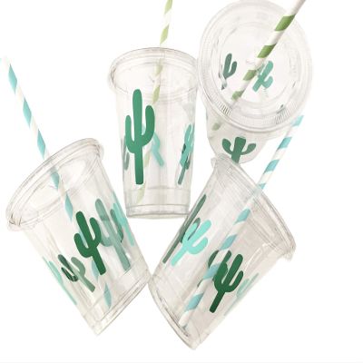 Cactus Cups, Fiesta Birthday, Bridal Shower, Cinco de Mayo Party Decorations, Favor Containers, Lids, Straws, Set of 12