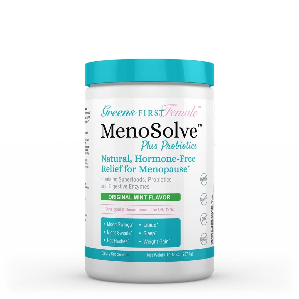 Greens First MenoSolve Plus Probiotics Powder - Natural Relief for Menopause Symptoms - Non-GMO/Dairy-Free/Soy-Free - with Red Clover Flower, Magnesium & Moringa Leaf (30 Servings)
