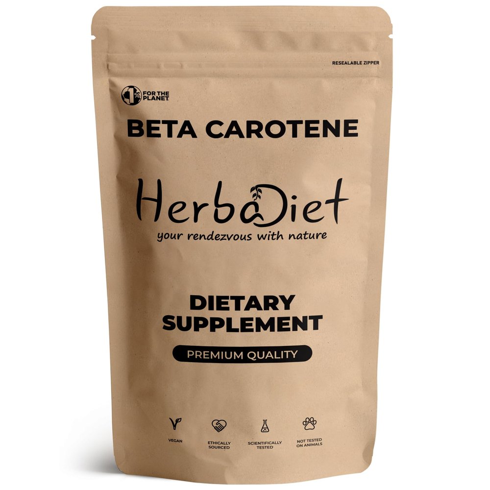 Beta Carotene 10% Vitamin A 25000 IU Powder | Immune System Support, Antioxidant Supplement | Cartenoids for Healthy Vision, Eyes & Skin | 100% Natural Betacarotene (1.76 oz - 50 gram)