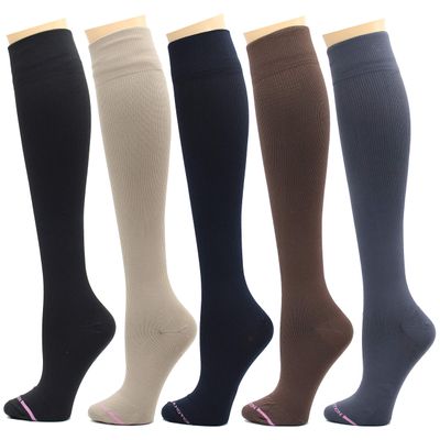 5 Pairs Dr. Motion Therapeutic Graduated 8-15mmHg Compression Women's Knee-hi Socks (Pack-Solid)
