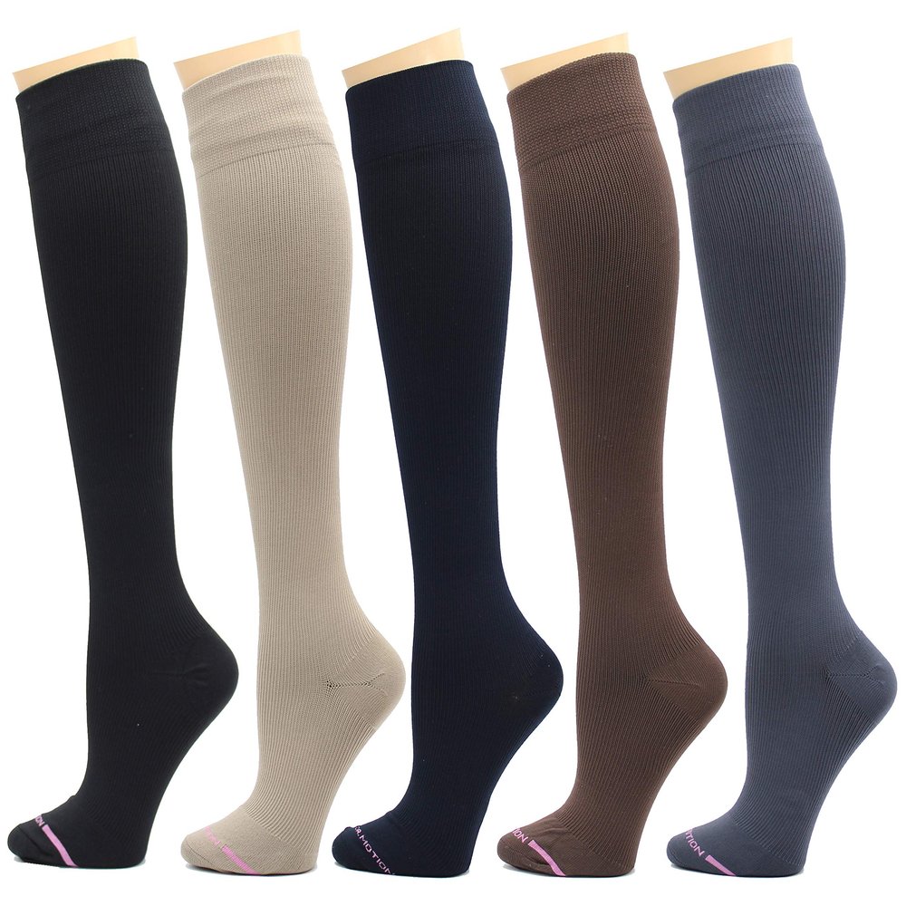 5 Pairs Dr. Motion Therapeutic Graduated 8-15mmHg Compression Women's Knee-hi Socks (Pack-Solid)