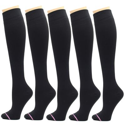 5 Pairs Dr. Motion Therapeutic Graduated 8-15mmHg Compression Women's Knee-hi Socks (Pack-Black)