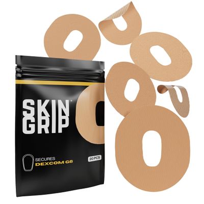 Skin Grip Adhesive Patch Compatible with Dexcom G6 Adhesive Patches Waterproof & Sweatproof with Cutout, Lasts 10-14 Days, Continuous Glucose Monitor Patch, CGM Sensor Cover  20 Pack, Tan