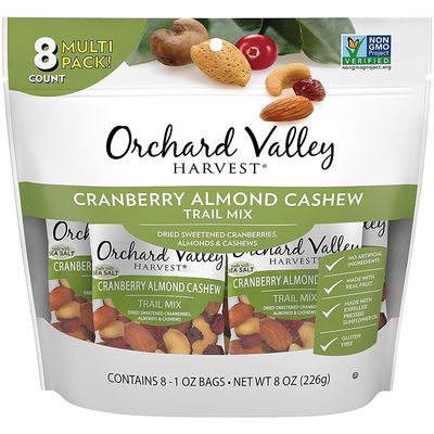 ORCHARD VALLEY HARVEST Cranberry Almond Cashew Trail Mix, 1 oz (Pack of 8), Non-GMO, No Artificial Ingredients
