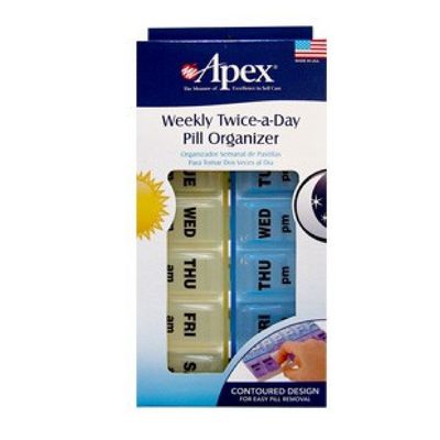 Apex Weekly Twice-A-Day Pill Organizer, 2 Times a Day Color-Coded, Easy-Open, See-Through Lids, Organize Medication or Vitamins by AM, PM or Morning and Bedtime