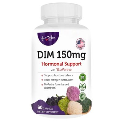 Aamatec Life Womens DIM Complex 150mg - Bioperine Estrogen Balancing Pills for Menopause & Hot Flashes Relief Support Hormonal Acne Powerful Supplement - 60 Capsules - Made in USA