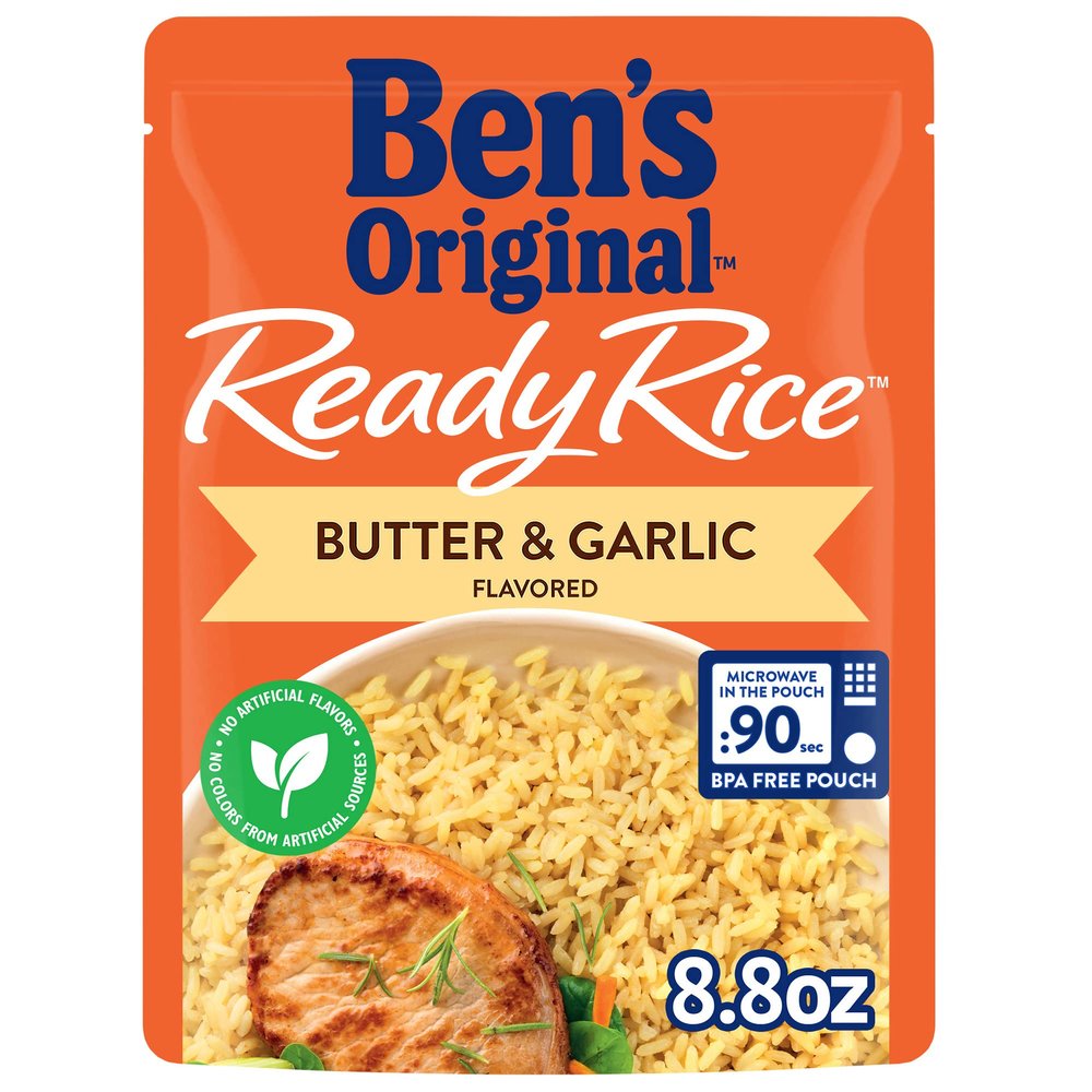 BEN'S ORIGINAL Ready Rice Butter and Garlic Flavored Rice, Easy Dinner Side, 8.8 oz Pouch (Pack of 6)