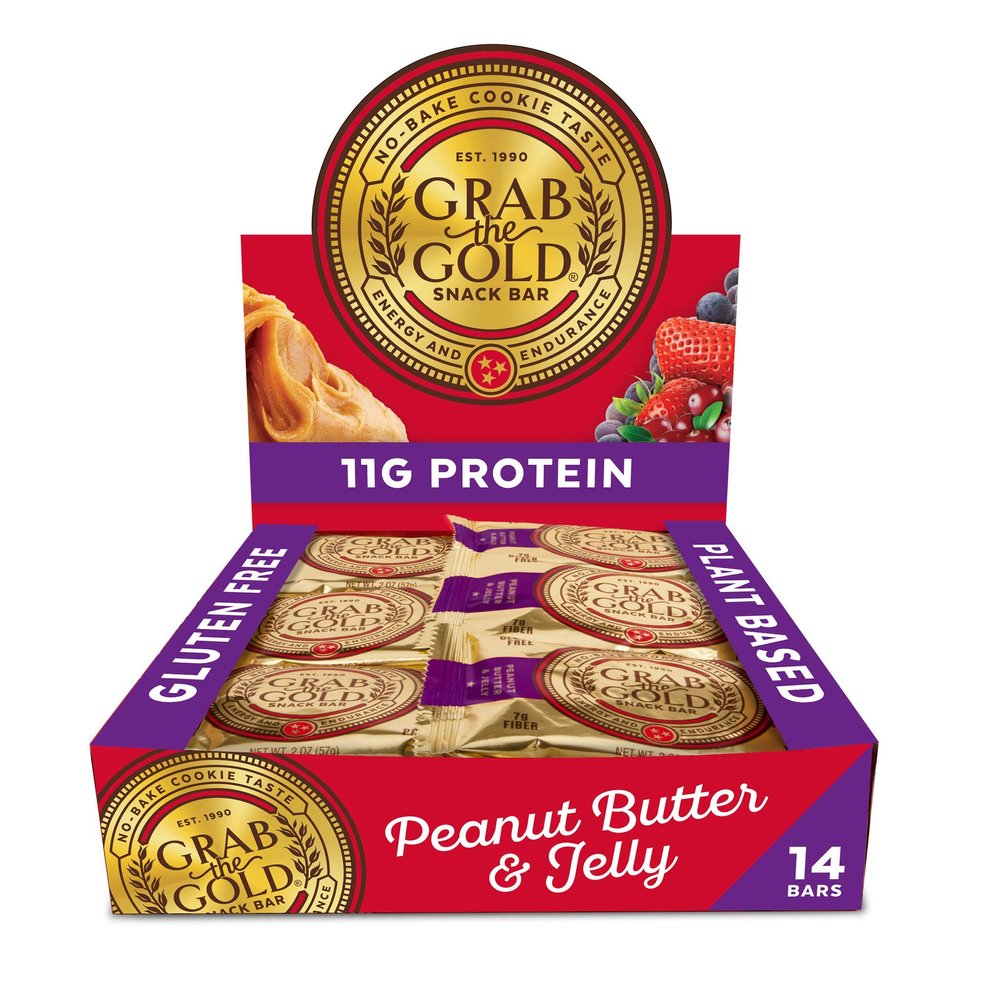 Grab The Gold Cranberries Peanut Butter & Jelly Protein Snack Bars | 11g Plant-Based Protein Bars with Organic Oats, Whole Food Nutrition | Gluten-Free, Vegan, High-Fiber | 14 Bars Amazon Exclusive