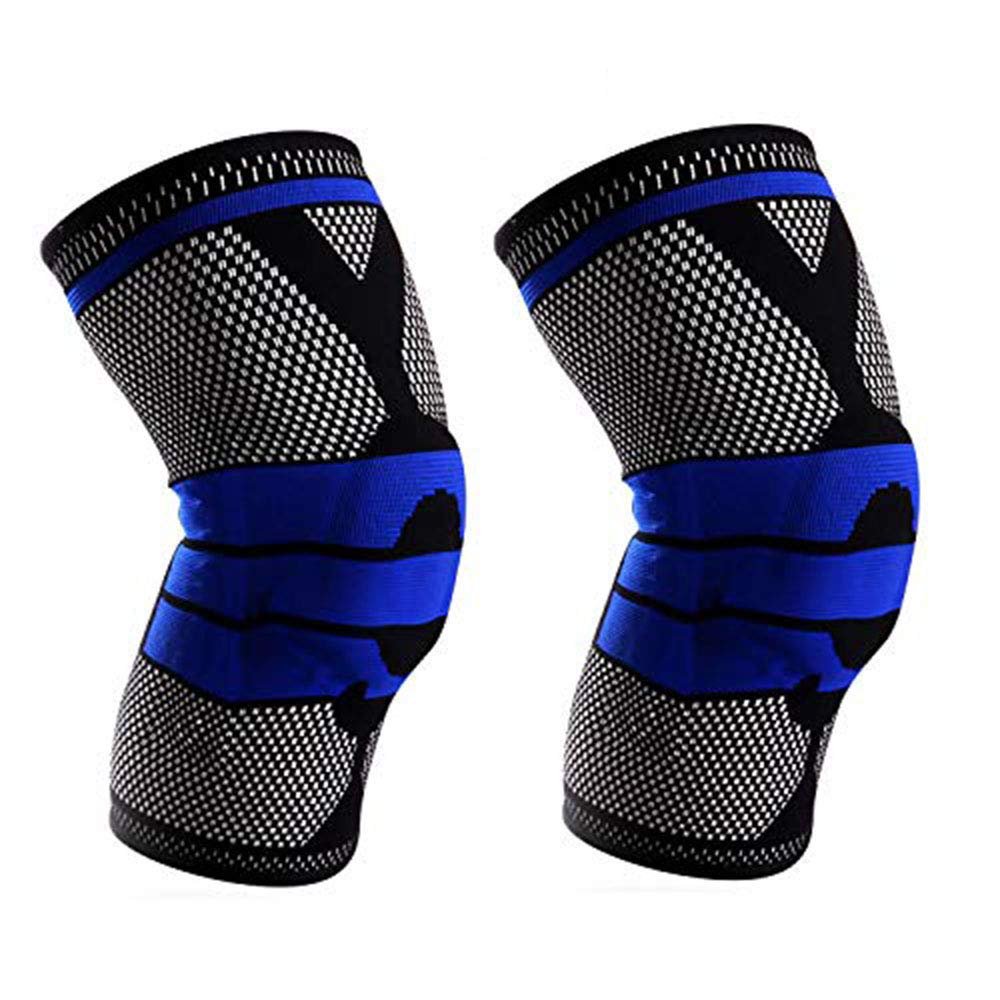 2 Pack Knee Brace Compression Sleeve, Elastic Knee Wraps Patella Stabilizer with Silicone Gel & Spring Support, Hinged Kneepads Knee Protector for Meniscus Tear Arthritis Running Men Women