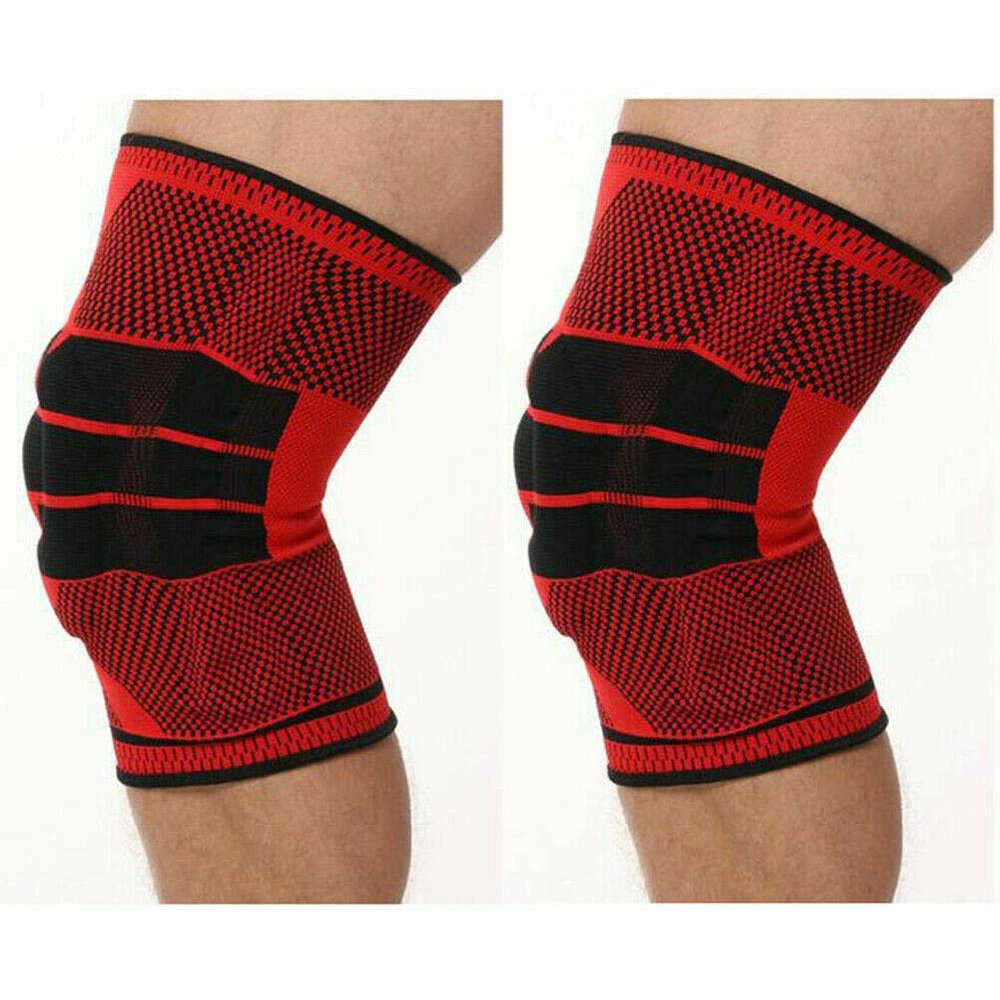 2 Pack Topallnice Knee Support Brace Compression Sleeves, Elastic & Adjustable Kneepad Silicon Padded Bracket/Patella Stabilizer/Warm Protector for Meniscus Tear Arthritis pain relief,1 Pair Large,Red