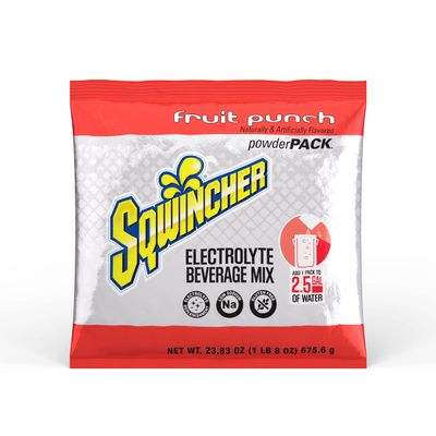 Sqwincher Powder Pack| Fruit Punch Flavored | Low Calorie | Low Sodium | Electrolyte Replenishment Hydration Drink Mix | Just Add to 2.5 Gallons of Water | 23.83 oz packet (pack of 4)