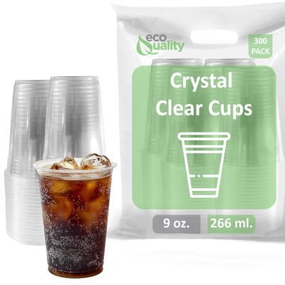 Small Clear Plastic Disposable Cups | 9 oz Cups, 300 Pack | Crystal Clear PET Cup | Cold Smoothie | Iced Coffee Go Cups | Ideal for Coffee, Parfait, Juice, Soda, Cocktail, Party Cups (9oz,300 count)