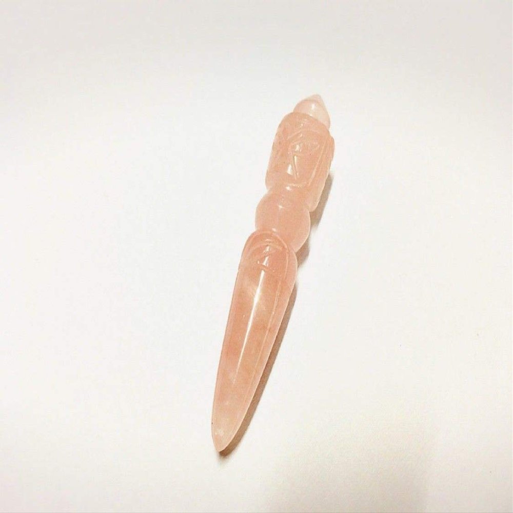 Rosequartz Mini Hand Carving Dainty Minimalist Crystal Altar Healing Wand Tibetan Vajra Nepal Buddhism 2" Stick Chakra Metaphysical Tool Crystal Therapy Meditation Reiki Energy Crystal specimens
