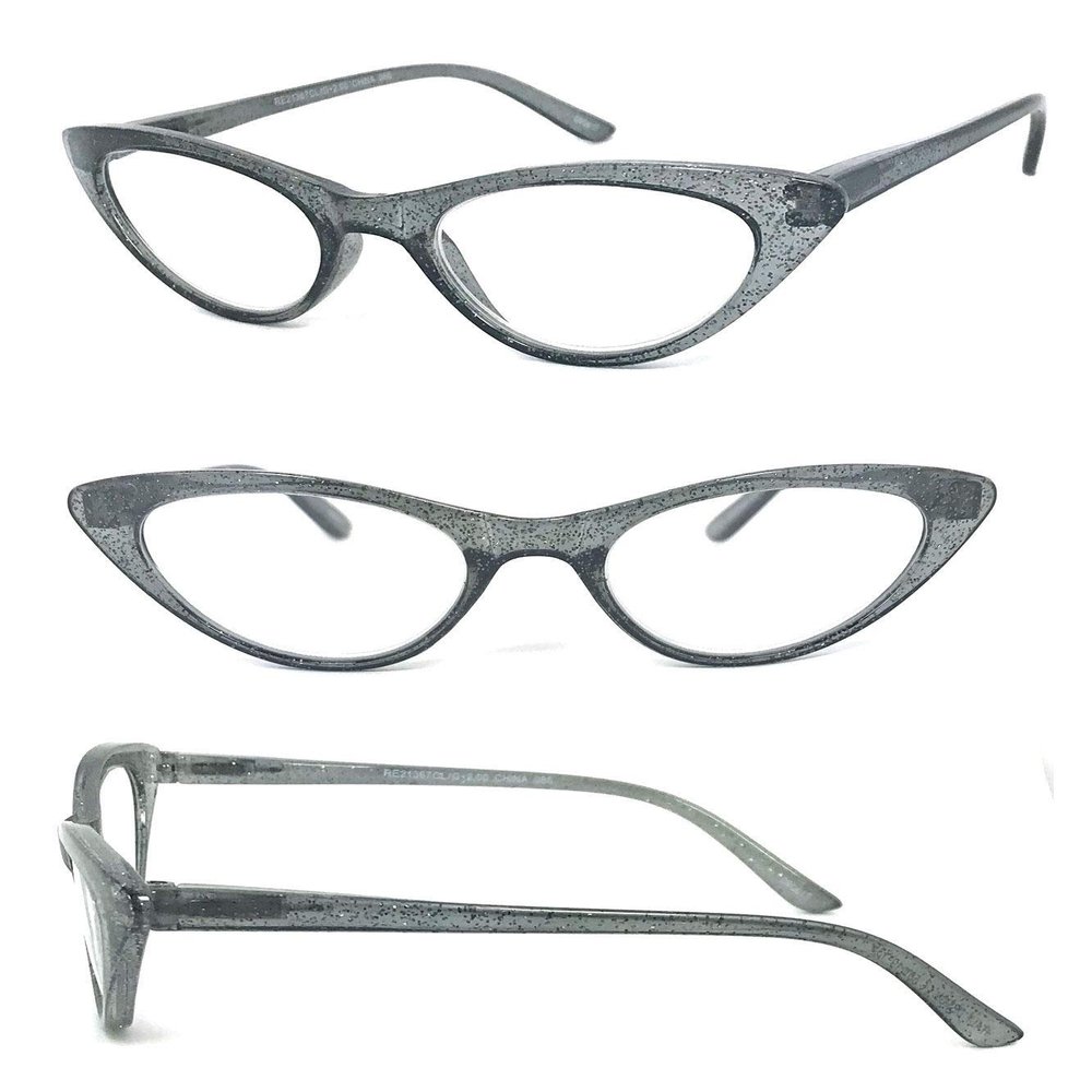 1 Pair Woman Cat Eye Glitter Frame Full Lens Reading Glasses Spring Temple (Gray, 2.00)