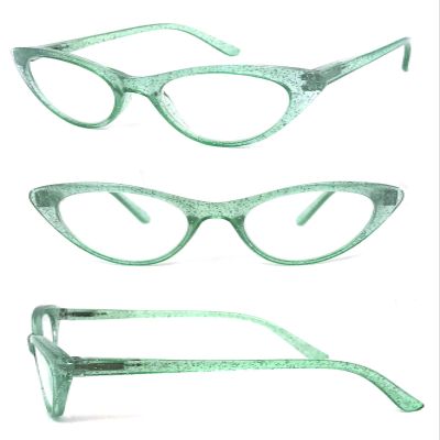 1 Pair Woman Cat Eye Glitter Frame Full Lens Reading Glasses Spring Temple (Green, 2.00)