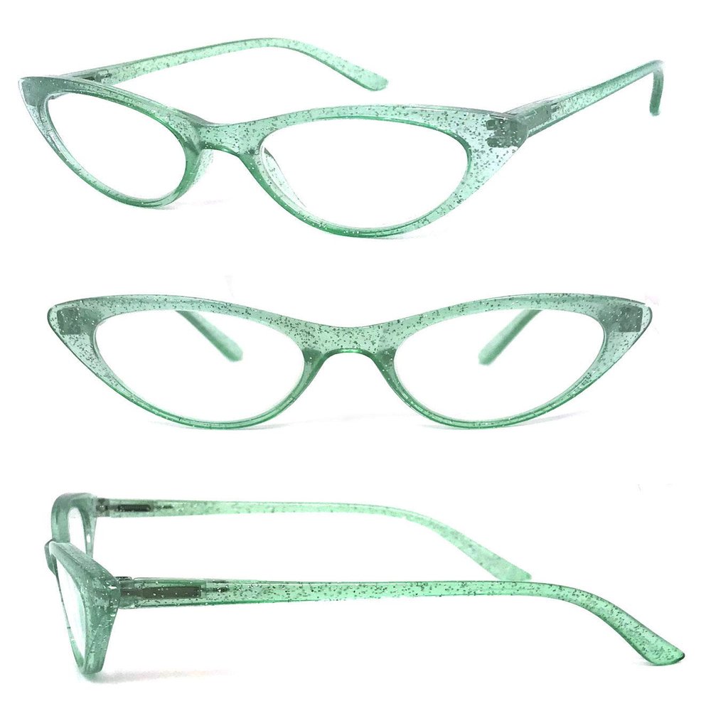 1 Pair Woman Cat Eye Glitter Frame Full Lens Reading Glasses Spring Temple (Green, 2.75)