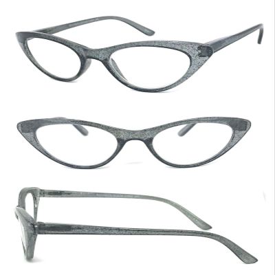 1 Pair Woman Cat Eye Glitter Frame Full Lens Reading Glasses Spring Temple (Gray, 1.25)