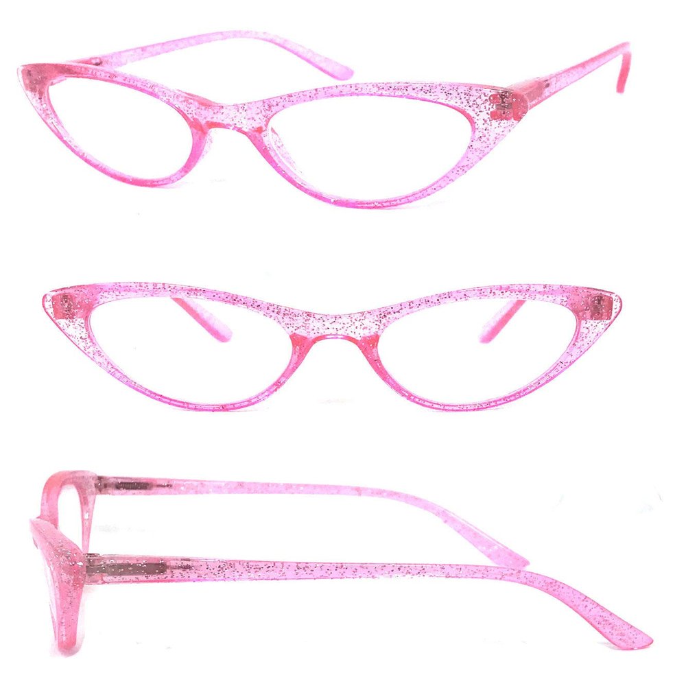 1 Pair Woman Cat Eye Glitter Frame Full Lens Reading Glasses Spring Temple (Pink, 2.75)