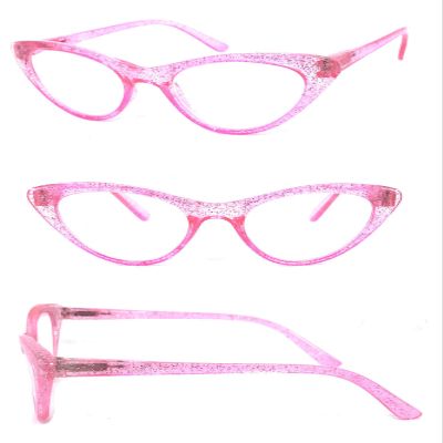 1 Pair Woman Cat Eye Glitter Frame Full Lens Reading Glasses Spring Temple (Pink, 3.00)