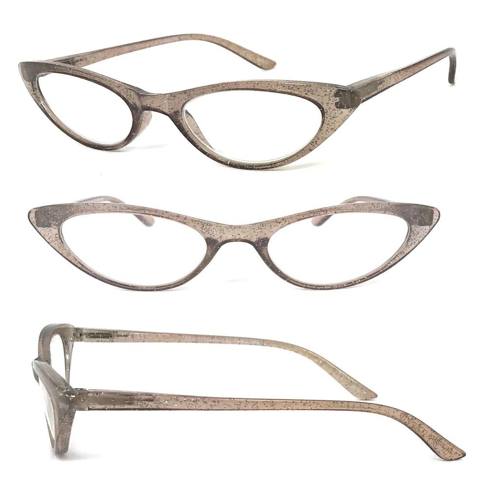 1 Pair Woman Cat Eye Glitter Frame Full Lens Reading Glasses Spring Temple (Brown, 2.50)