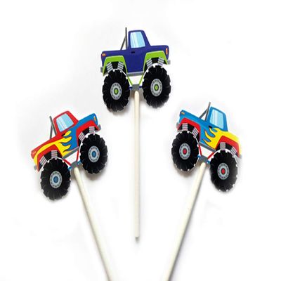 12 COLORFUL Monster Truck Cupcake Toppers