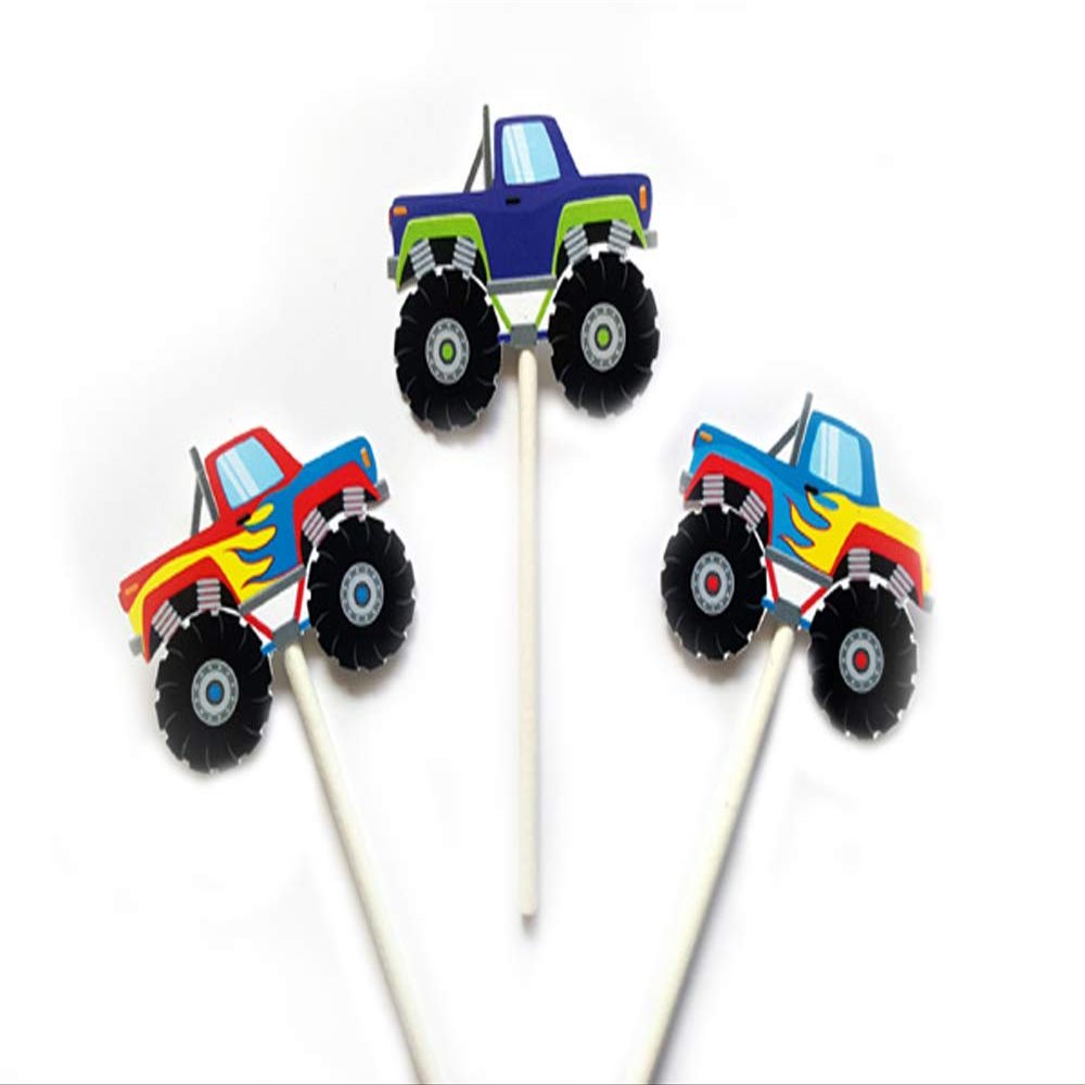 12 COLORFUL Monster Truck Cupcake Toppers