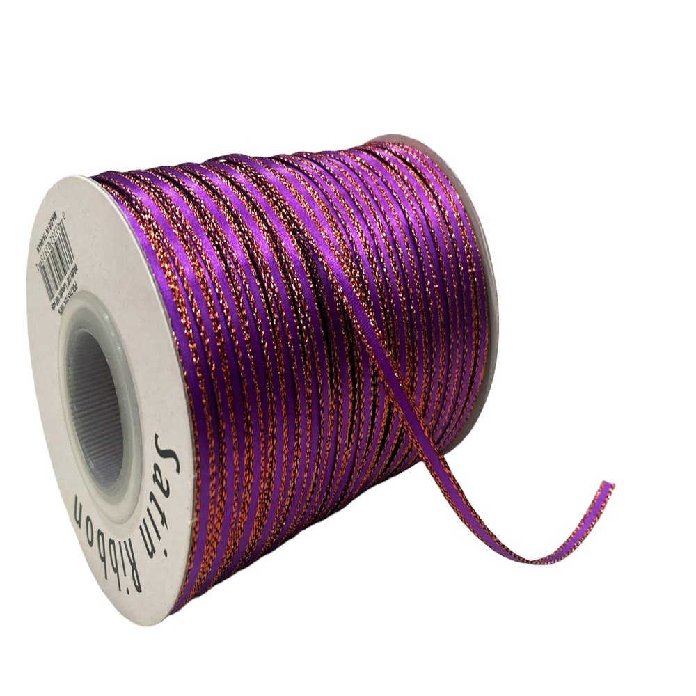 100 Yards 1/8" Double Faced Satin Ribbon with Metallic Edge Great for Christmas Craft, Decoration and Present Wrapping