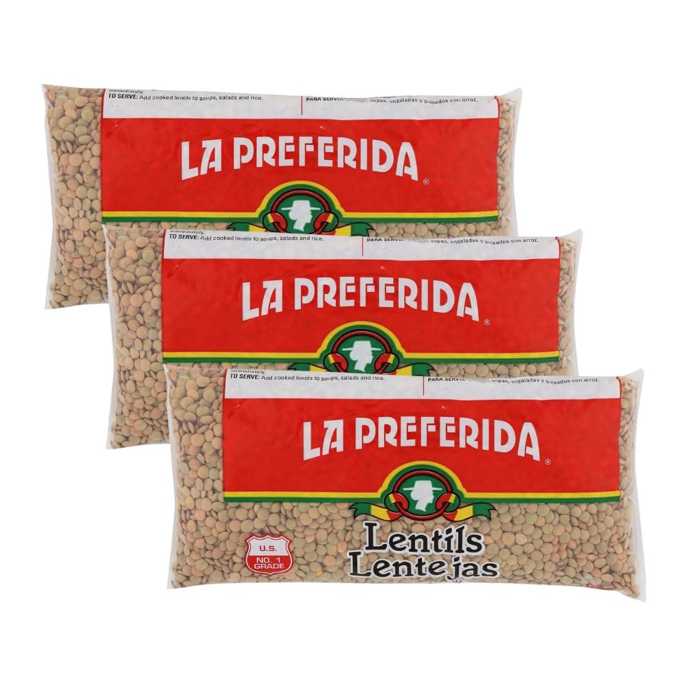 La Preferida Dry Lentils (Budget-Friendly Plant-Based Protein with 14 Servings Per Bag)  8g Protein & 9g Fiber. Great for Soups, Salads & Vegan Recipes, 1lb bag (Pack of 3)