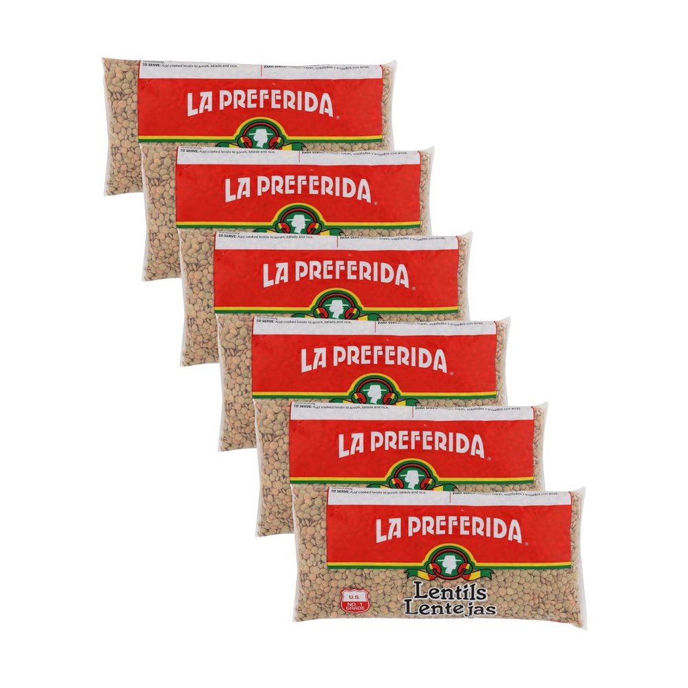 La Preferida Dry Lentils (Budget-Friendly Plant-Based Protein with 14 Servings Per Bag) 8g Protein & 9g Fiber. Great for Soups, Salads & Vegan Recipes, 1lb bag (Pack of 6)