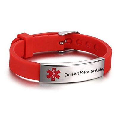 LiFashion LF Stainless Steel Silicone Rubber Chain Medical ID Health Alert Monitoring Systems DNR Adjustable Bracelet for Men Women Monitoring Systems Wristband,Do Not Resuscitate