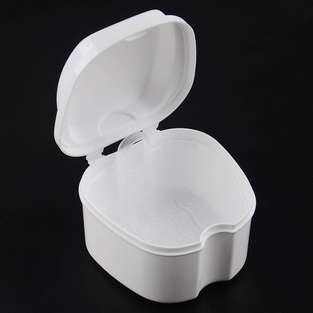 Denture Case, Denture Cup with Strainer, Coolrunner Denture Bath Box False Teeth Storage Box with Basket Net Container Holder for Travel, Retainer Cleaning