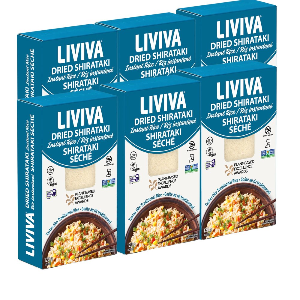LIVIVA Dried Shirataki Low Carb Plant-Based Gluten Free Pasta  Konjac Noodles - Taste & Cook like Regular Spaghetti & Rice  Diabetic-Friendly, Low Calories, Vegan, Halal, Kosher, Non-GMO, Plant-Based (6 Pack, Rice)