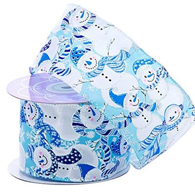 Holiday Wired Christmas Tree Ribbon - 2 1/2" x 10 Yards, Light Blue Shiny Snowmen, Wreath, Bows, Decorations, Fall, Thanksgiving, Winter, Holiday, Crafts, Gift Wrapping