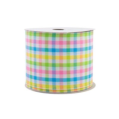 Easter Pastels Gingham Wired Ribbon - 2 1/2" x 10 Yards, Christmas, Wedding Dcor, Baby Shower, Gender Reveal, Birthday, Spring, Summer