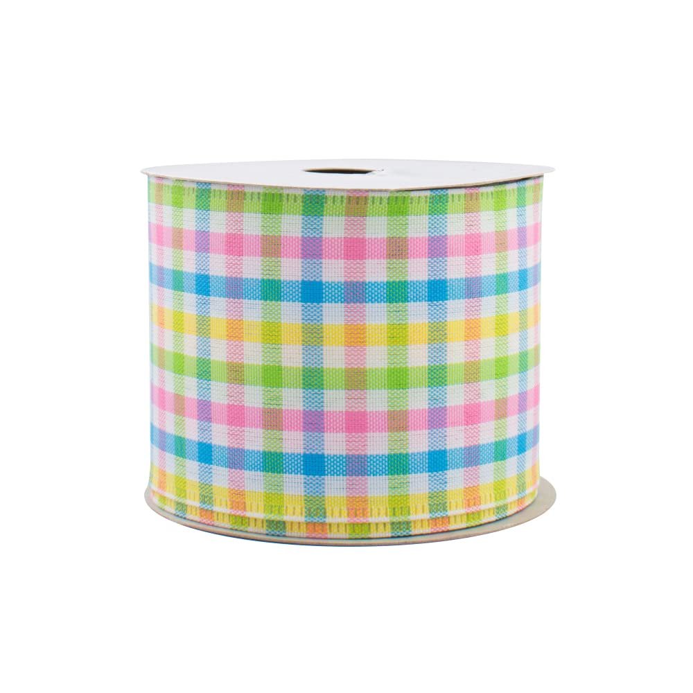 Easter Pastels Gingham Wired Ribbon - 2 1/2" x 10 Yards, Christmas, Wedding Dcor, Baby Shower, Gender Reveal, Birthday, Spring, Summer
