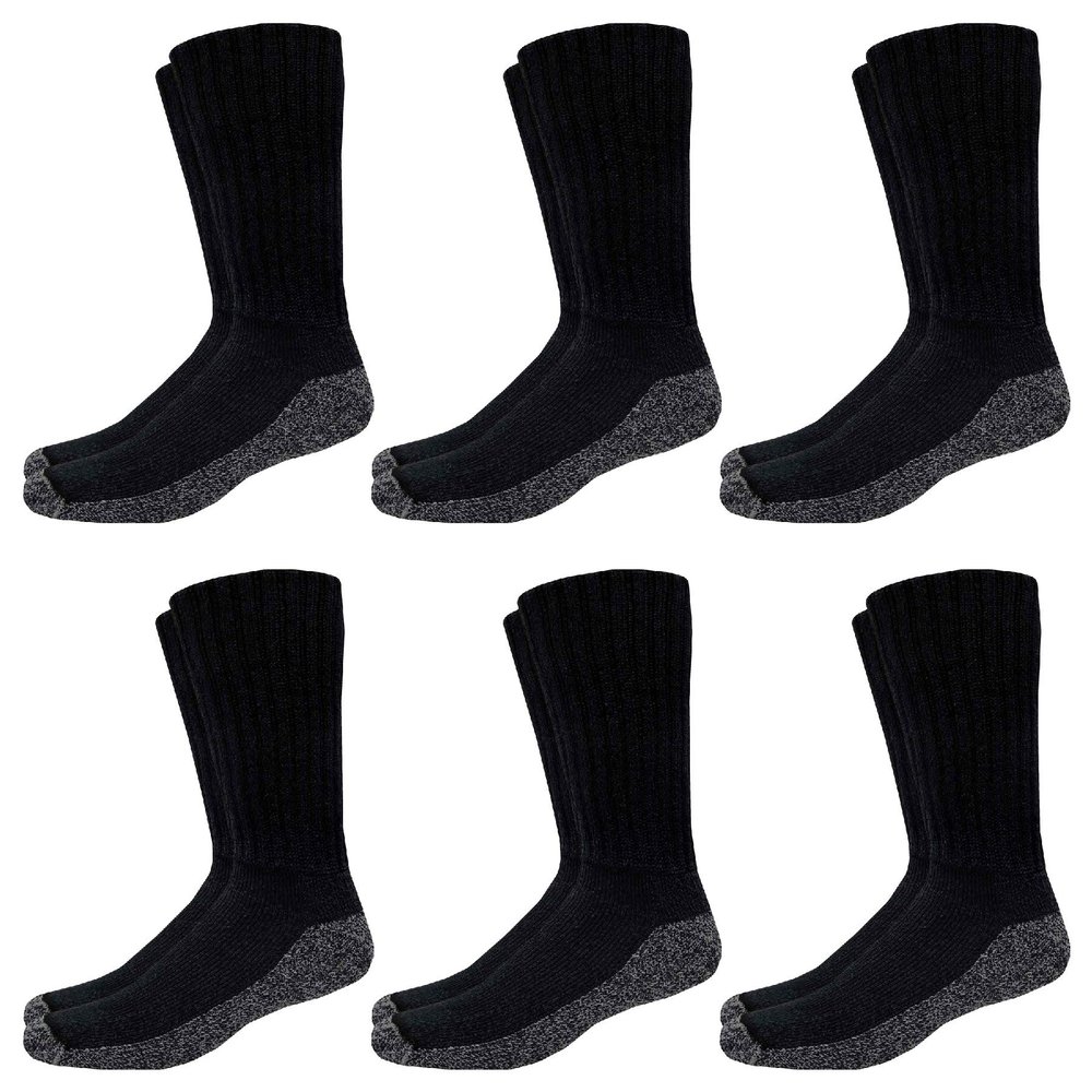 Catawba Sox Foot Comfort 6 Pairs Diabetic Care Crew Unisex Socks (Black, Large)