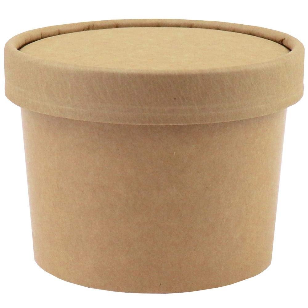 UNIQ 250-Count 12 oz Paper Freezer Containers with Lids Kraft Color | Durable Ice Cream Containers with Non-Vented Lids | Frozen Dessert Supplies