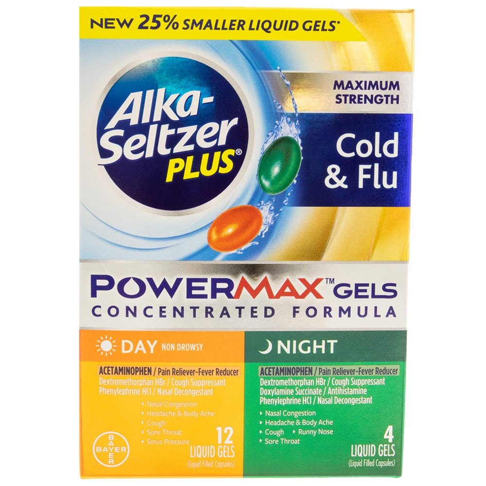 Alka-SELTZER Plus Powermax Gels Day Night, 16 Count