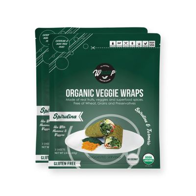 Organic Mini Veggie Wraps,Spirulina flavor (2 pack) | Wheat-Free, Gluten Free, Paleo Wraps, Non-GMO, Raw, Vegan Friendly Made in the USA