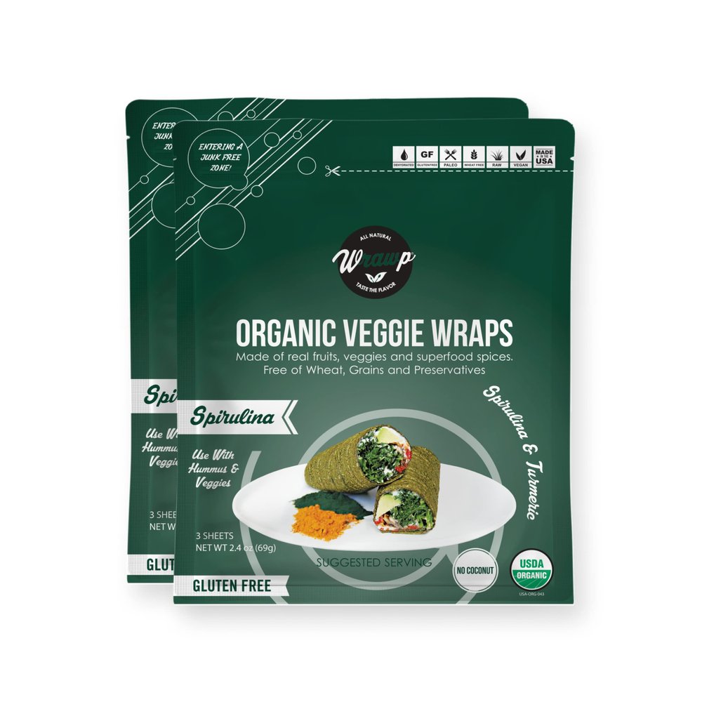Organic Mini Veggie Wraps,Spirulina flavor (2 pack) | Wheat-Free, Gluten Free, Paleo Wraps, Non-GMO, Raw, Vegan Friendly Made in the USA