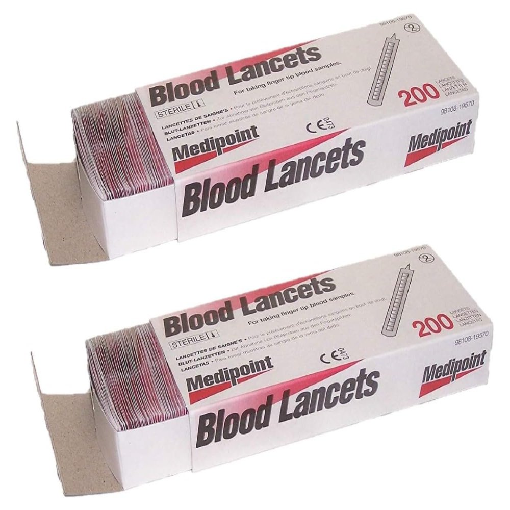 MEDIPOINT Stainless Steel Lancets 200 Count (Pack of 2) | Sterile, Disposable, Individually Wrapped | Ultra-Keen Needle Point for Fingertip Blood Sampling and Precision Skin Care | Made in USA