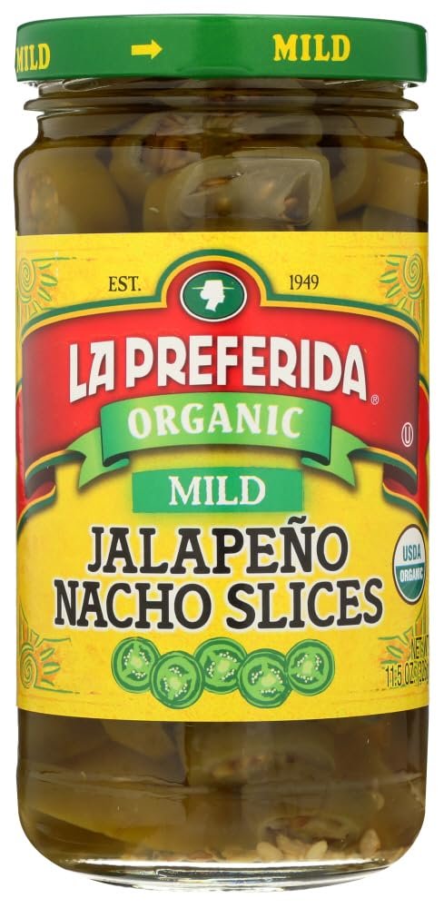 La Preferida Organic Mid Jalapeo Nacho Slices (Same Great Flavor, No Heat) Seedless Pickled Peppers  USDA Certified, No Added Sugar. Use on Tacos, Salads & Bowls, 11.5 oz. (Pack of 3)
